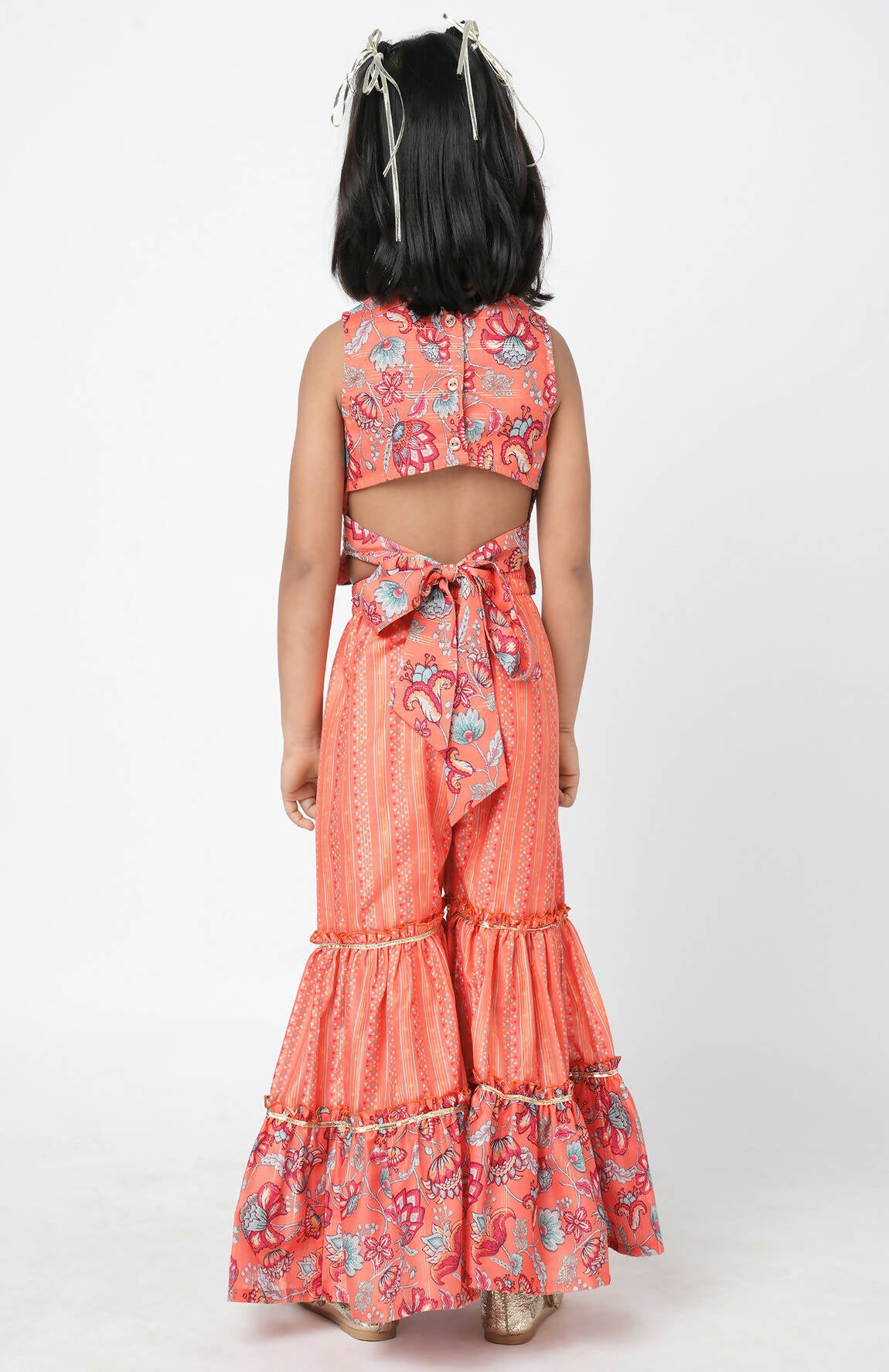 Lil Drama Golden Weaves Orange Crop Top With Palazzo Co-Ordinate Set - Distacart