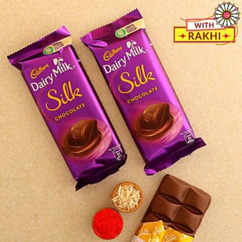 Radha Krishna Design Rakhi and Cadbury Silk Chocolates