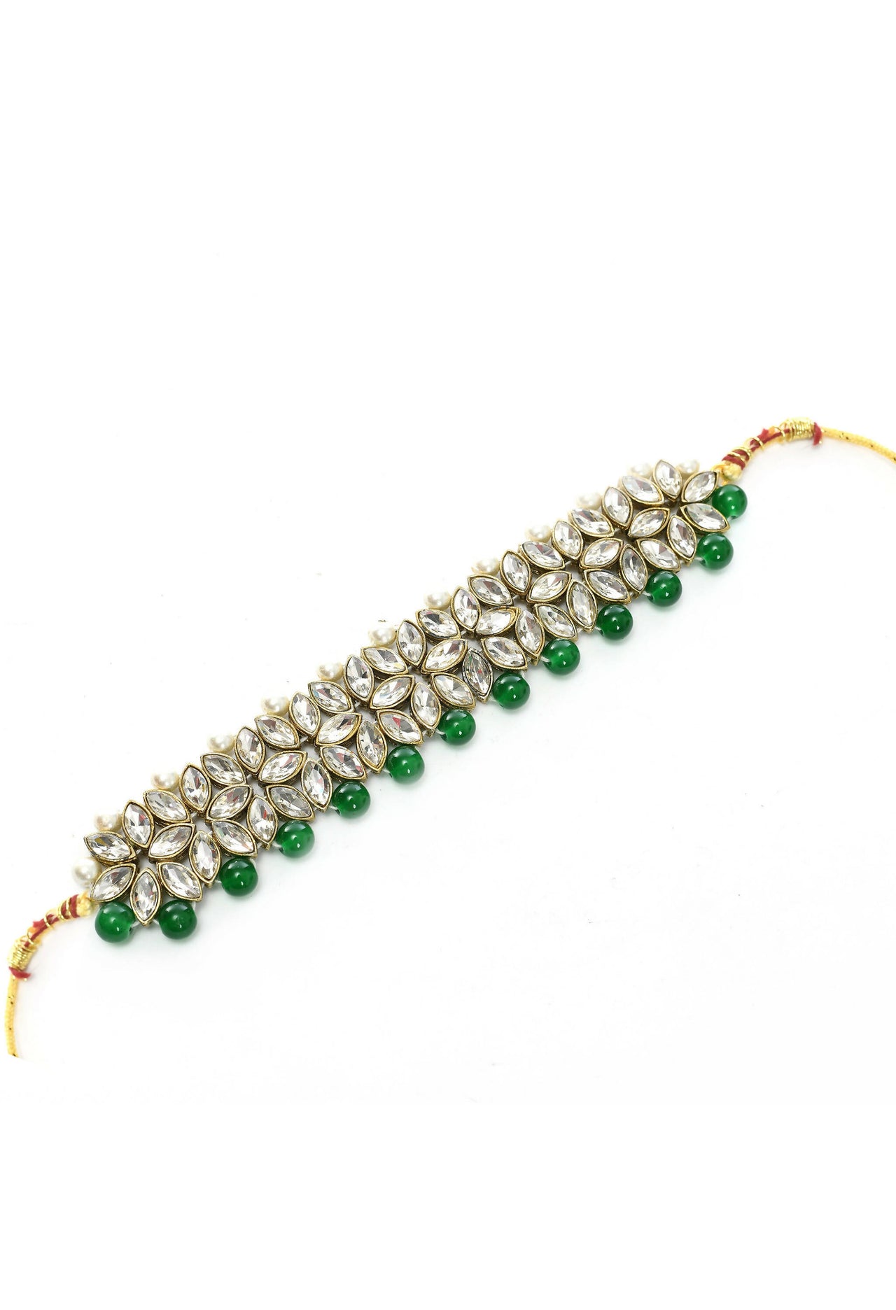 Mominos Fashion Johar Kamal Gold-Plated Rani Haar with Green and Off white Pearls Jewellery Set - Distacart