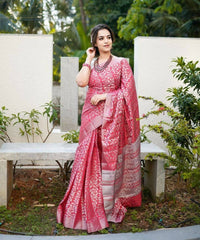 Thumbnail for DEIANA'S Beautiful Golden Jari with New Design Soft Lichi Silk Saree - Pink - Distacart