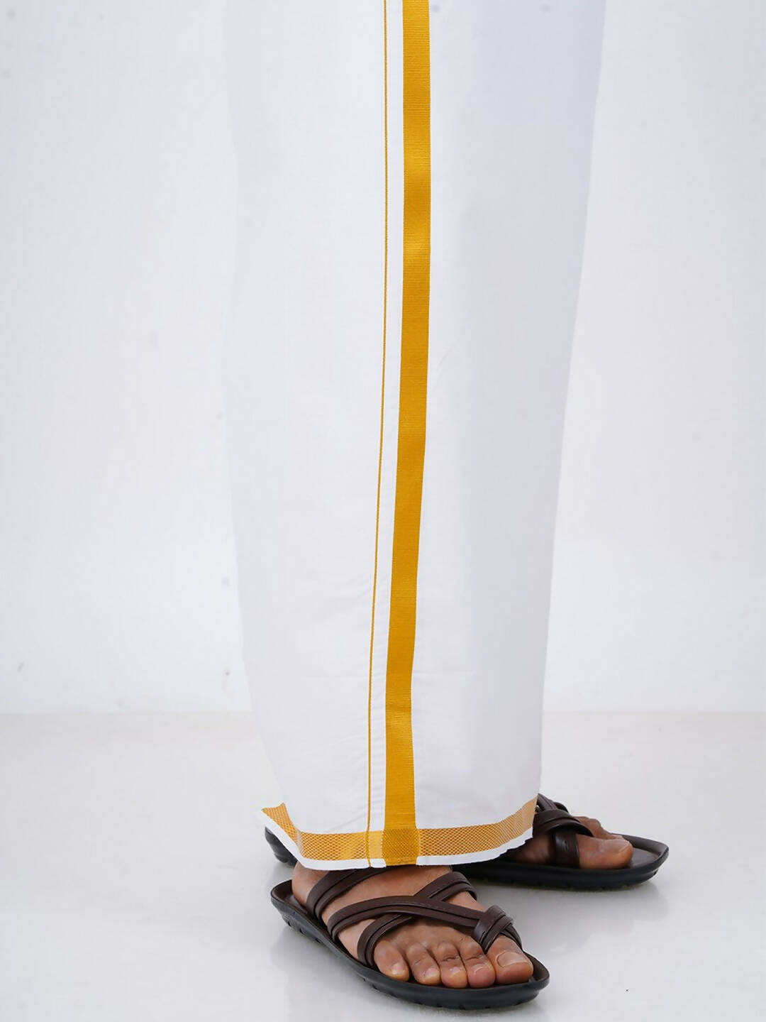 Ramraj Cotton Mens Pure Cotton 1/2 Inch Gold Jari Dhoti - White - Distacart