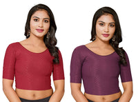 Thumbnail for Malishka Women's Lycra Readymade Blouse Combo Pack - Maroon & Wine - Distacart