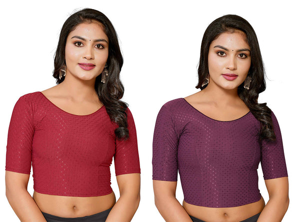 Malishka Women's Lycra Readymade Blouse Combo Pack - Maroon & Wine - Distacart