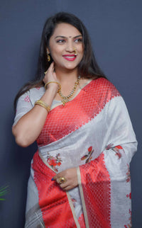 Thumbnail for Aastha Fashion Red Woven Linen Silk Saree with Blouse - Distacart