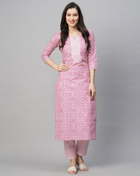 Thumbnail for Malishka Women's Printed Pink Cotton Blend Kurta Pant Set - Pink - Distacart