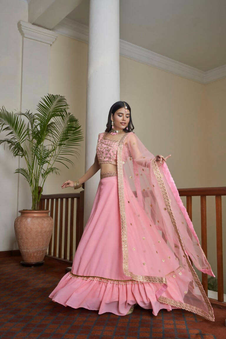 Aastha Fashion Women's Baby Pink Titan Silk Zari & Sequins Embroidery Party Wear Lehenga Choli - Distacart