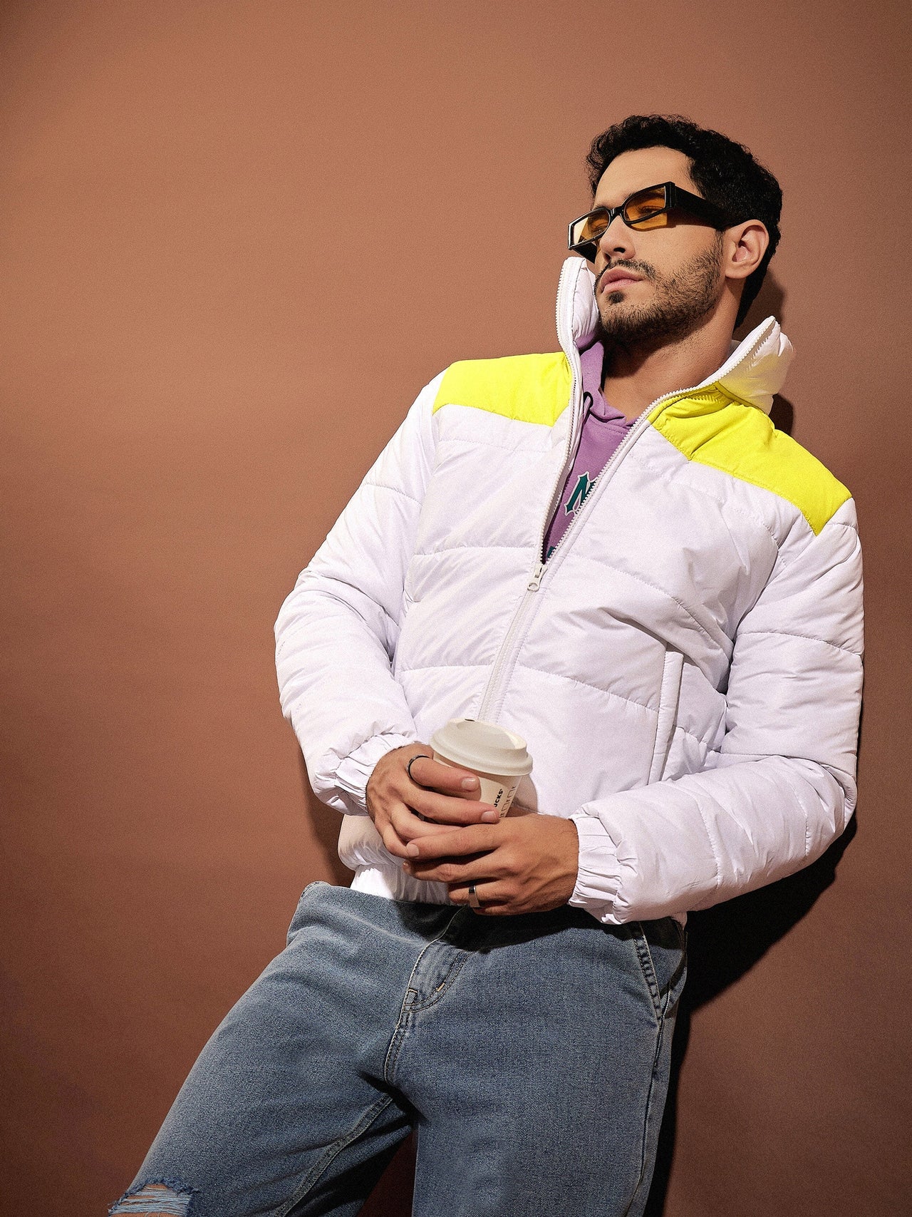 Lyush Men White & Yellow ColorBlock Puffer Jacket - Distacart