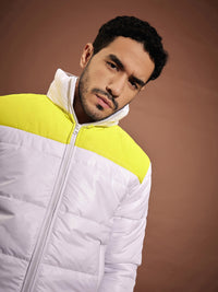 Thumbnail for Lyush Men White & Yellow ColorBlock Puffer Jacket - Distacart