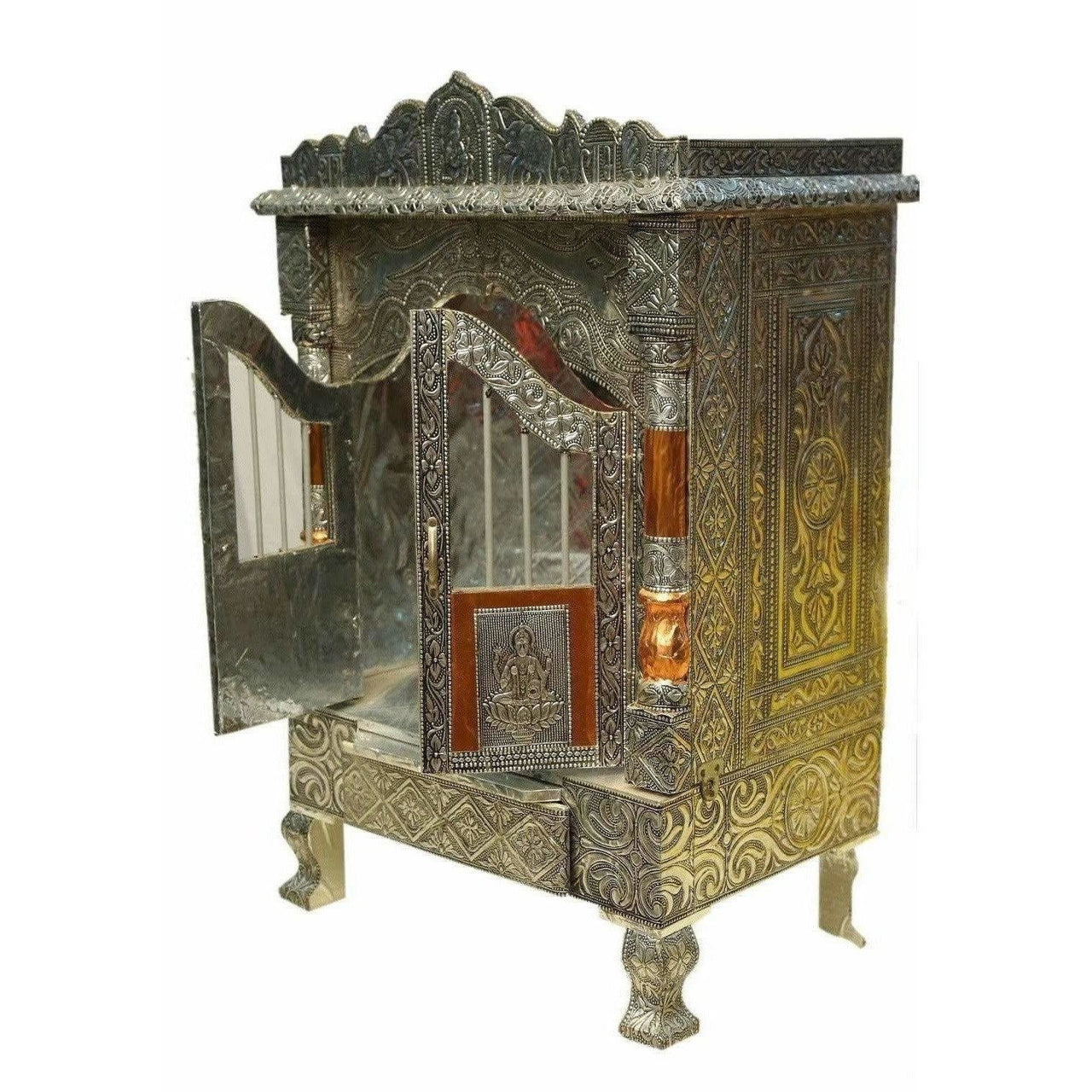 Silver Coated and Copper 2 Door Open Pooja Mandir / Pooja Mandiram Silver Coated and Copper - Distacart