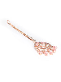 Thumbnail for Priyaasi Women Pink American Diamond Stones Rose Gold-Plated MaangTikka - Distacart