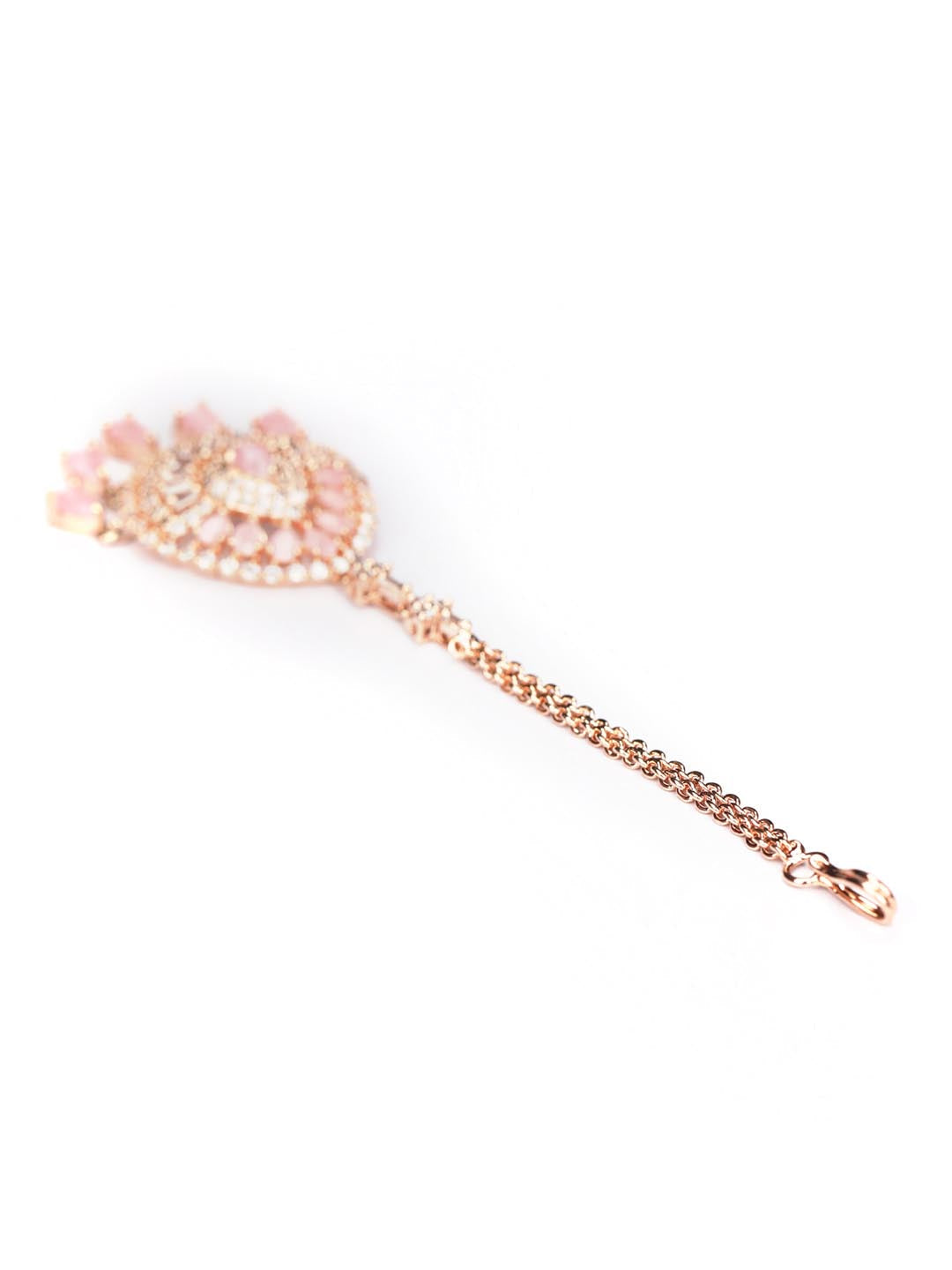 Priyaasi Women Pink American Diamond Stones Rose Gold-Plated MaangTikka - Distacart