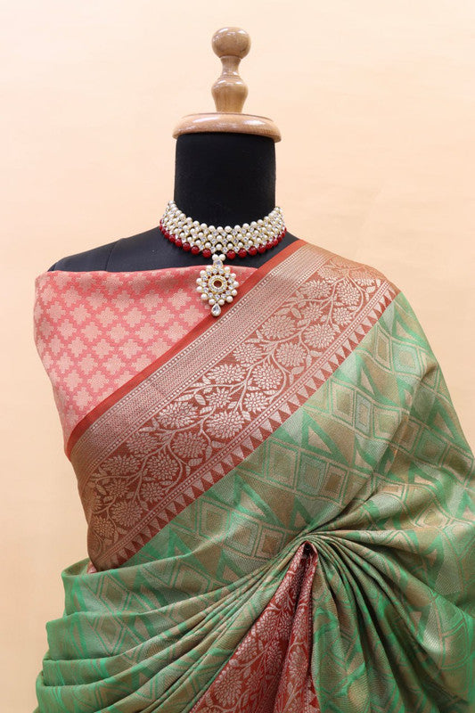 Malishka Banarasi Silk Saree With Rich Contrast Wooven Pallu N Rich Wooven Border - Green - Distacart