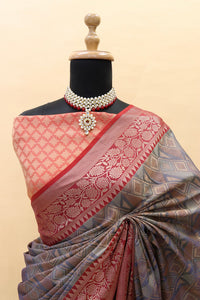 Thumbnail for Malishka Banarasi Silk Saree With Rich Contrast Wooven Pallu N Rich Wooven Border - Grey - Distacart