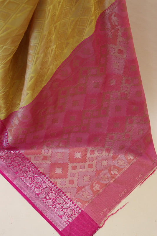 Malishka Banarasi Silk Saree With Rich Contrast Wooven Pallu N Rich Wooven Border - Yellow - Distacart