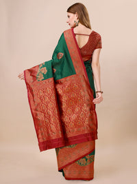 Thumbnail for Malishka Banarasi Silk Saree With Rich Contrast Wooven Pallu N Rich Wooven Border - Dark Green - Distacart