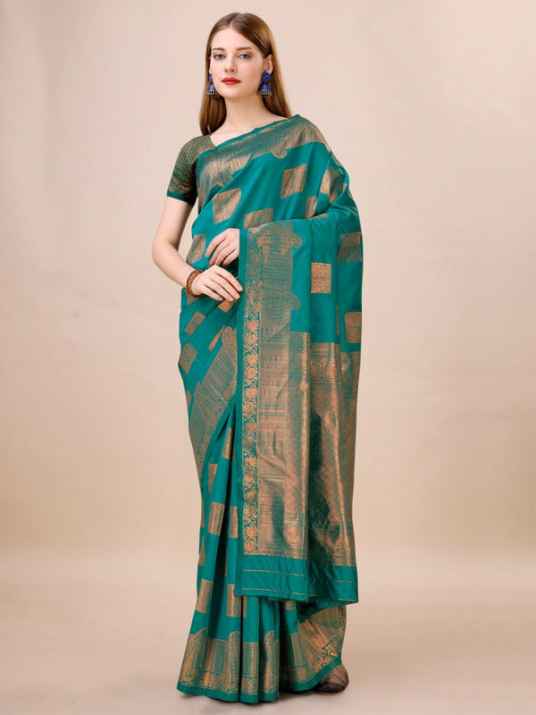 Malishka Banarasi Silk Saree With Rich Contrast Wooven Pallu N Rich Wooven Border - Rama - Distacart