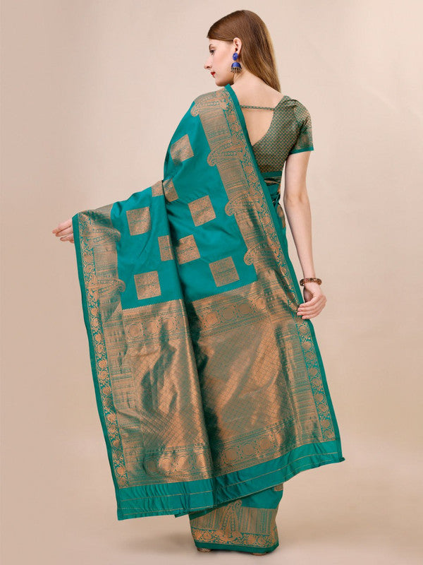 Malishka Banarasi Silk Saree With Rich Contrast Wooven Pallu N Rich Wooven Border - Rama - Distacart