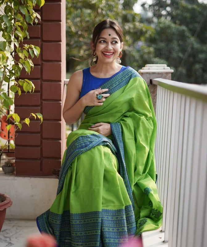 Malishka Cotton Silk Saree With Blouse Piece - Green - Distacart