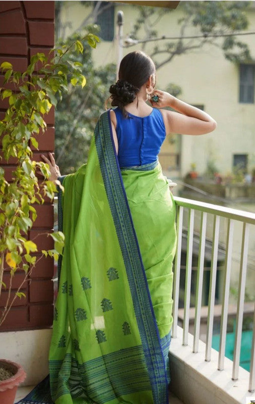 Malishka Cotton Silk Saree With Blouse Piece - Green - Distacart