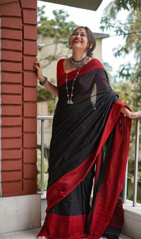 Thumbnail for Malishka Cotton Silk Saree With Blouse Piece - Black - Distacart