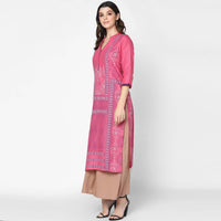 Thumbnail for Cheera Hand Block Print Baby Pink Straight Kurta (MAAI-048K)