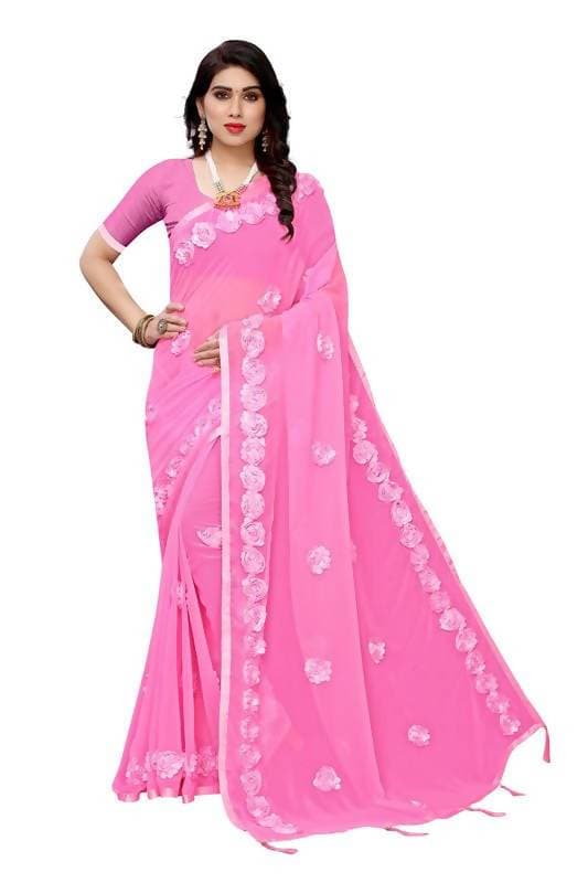 Vamika Pink Georgette Embroidery Saree (GULABO PINK)