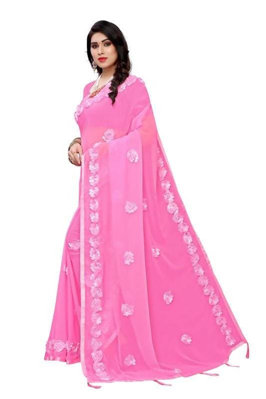 Vamika Pink Georgette Embroidery Saree (GULABO PINK)