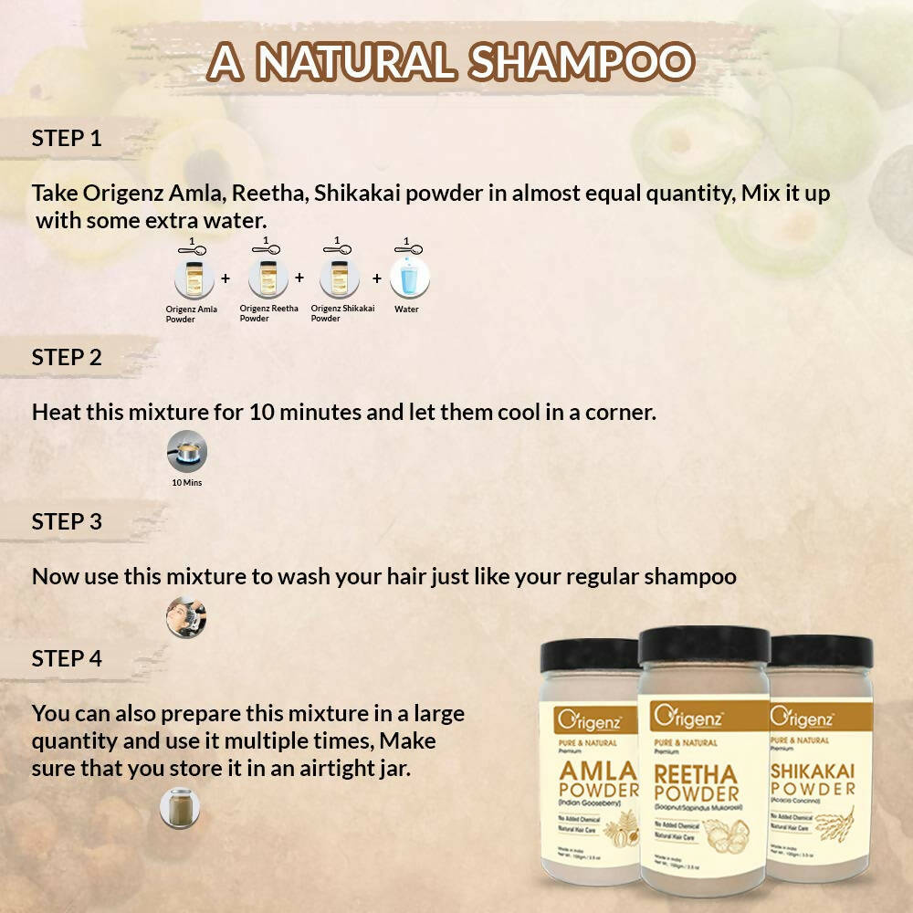 Origenz Premium Amla, Reetha, Shikakai Powder Combo For Hair Mask, Cleanser - Distacart