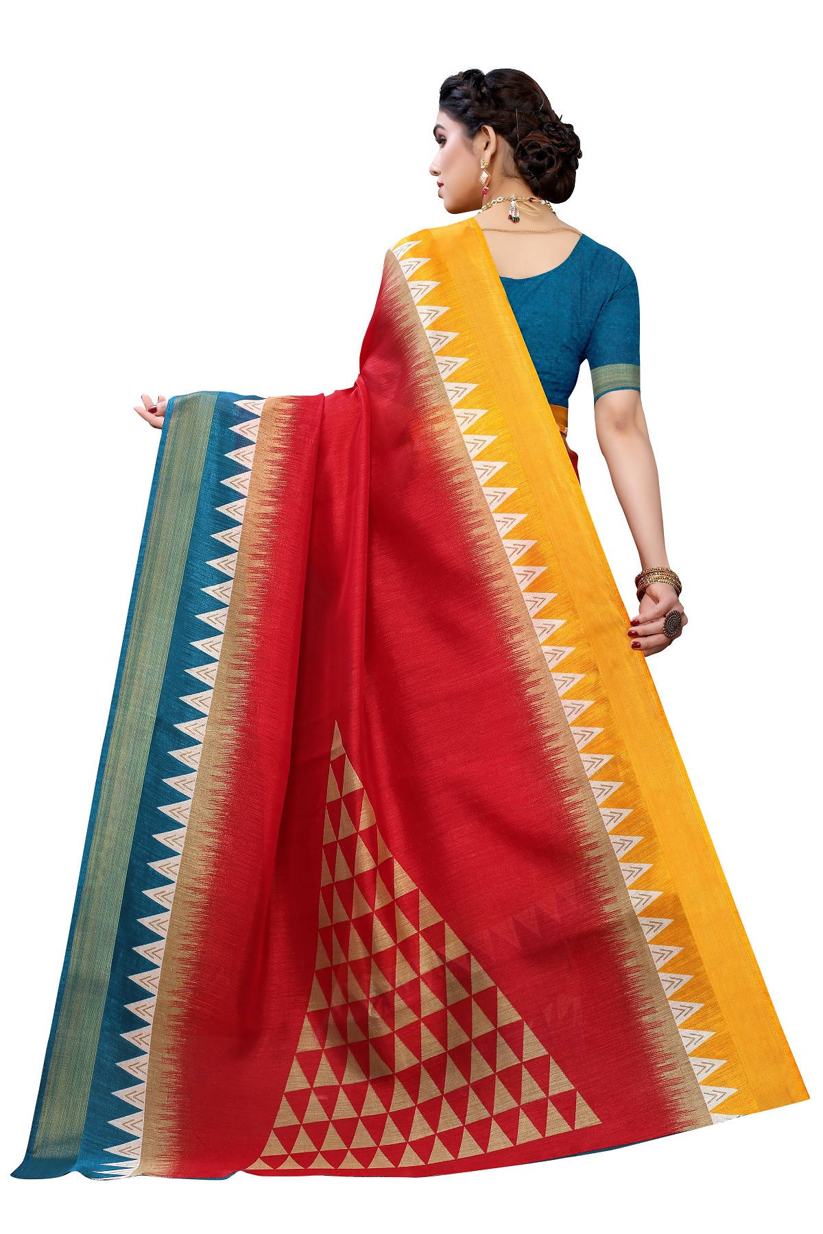 Vamika Red & Blue Linen Jari Border Saree (GUNJAN RED) - Distacart