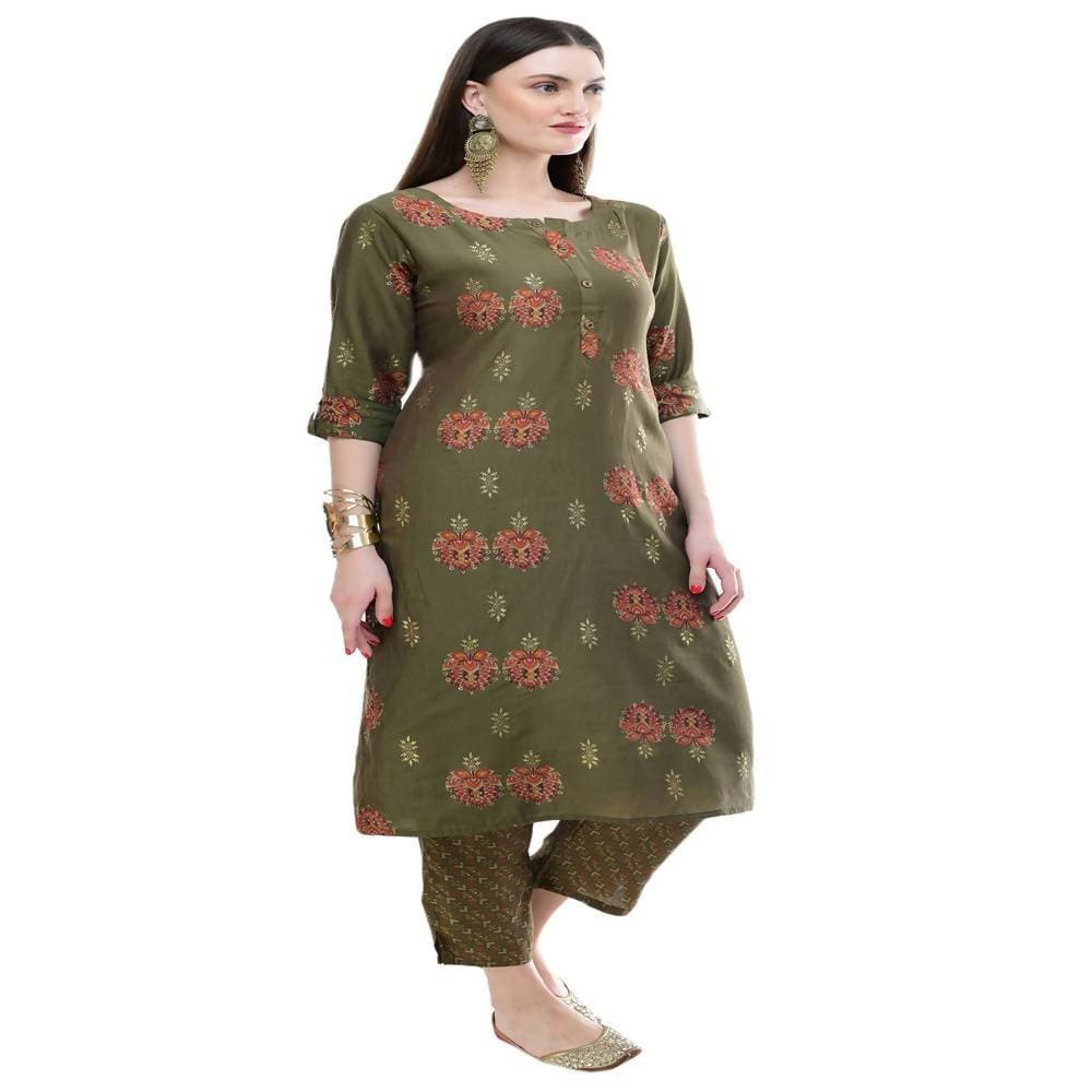 Lagi Women's Green Printed Straight Kurta & Pant (MC38A)