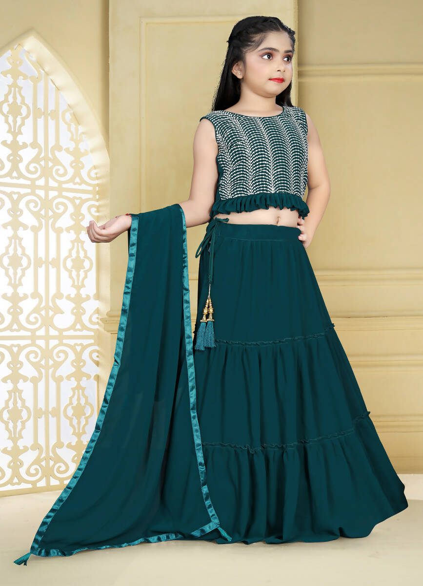 Fully Embroidered Green Kids Lehenga Choli at Rs.8930/Piece in udaipur  offer by Mumkins Kids Wear