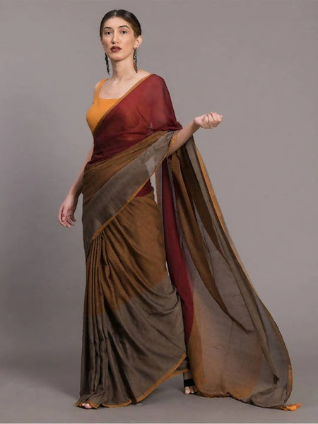 Suta Grey Maroon Colourblocked Pure Cotton Saree - Distacart