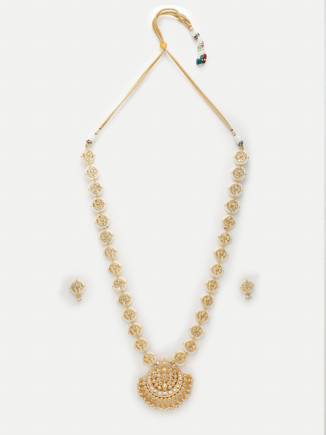 Long Kundan Neckpiece With Studs - Ruby Raang - Distacart