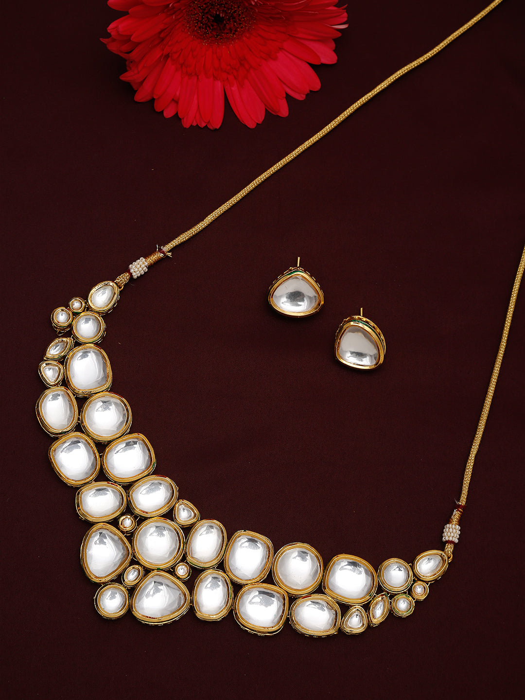 Gold Kundan Choker With Studs - Ruby Raang - Distacart