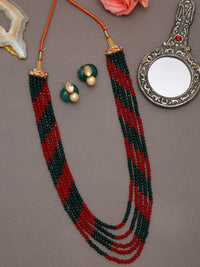 Thumbnail for Red Black Multi Layered Onyx Neckpiece With Kundan Studs - Ruby Raang - Distacart