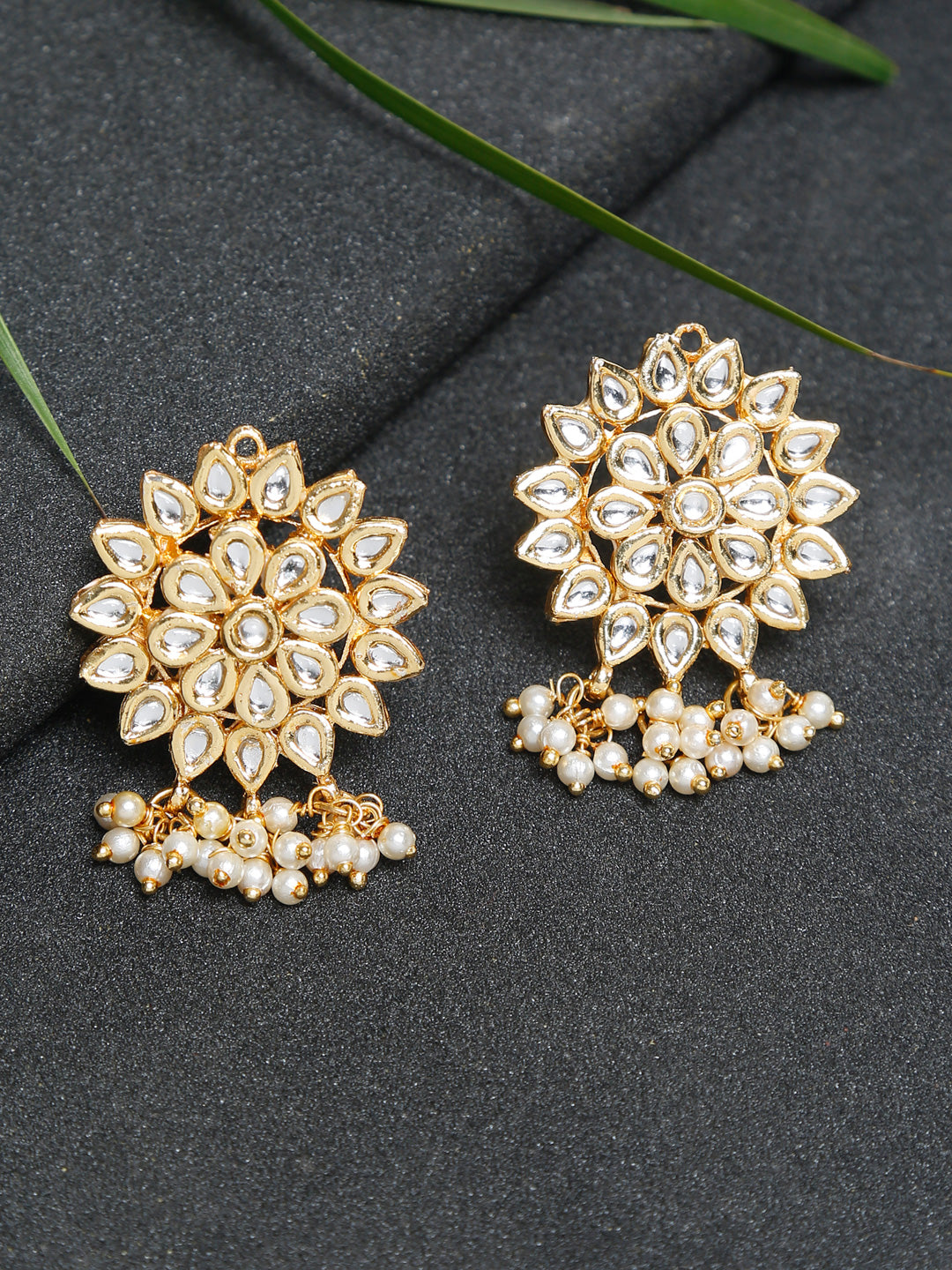 Gold Plated Kundan Earrings - Ruby Raang - Distacart