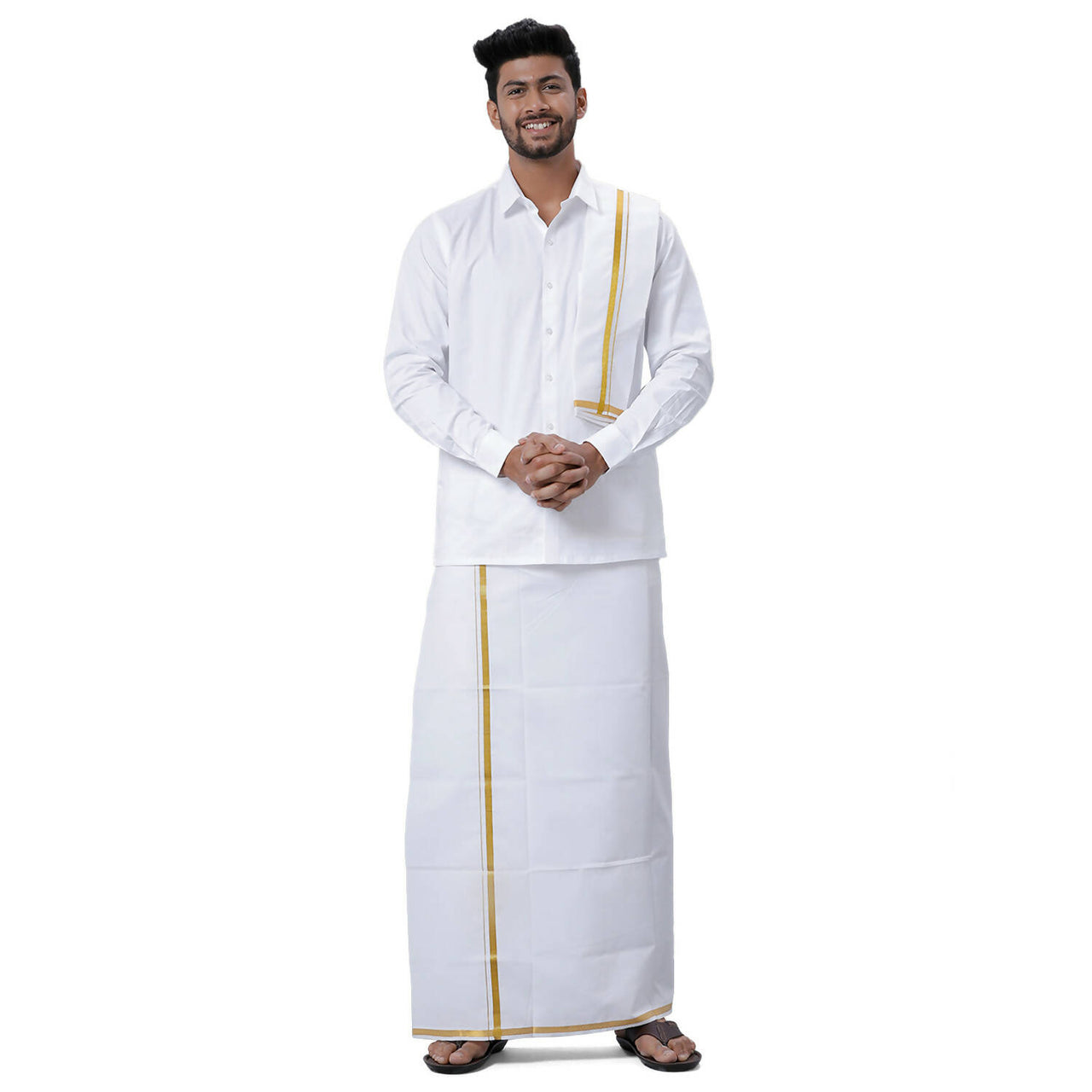 Ramraj Cotton Mens Wedding Set White Regular Dhoti, Shirt & Towel - Distacart