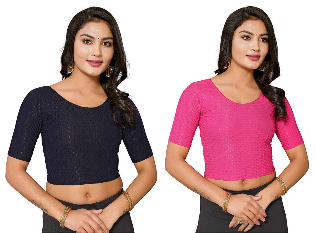 Malishka Women's Lycra Readymade Blouse Combo Pack - Navy & Pink - Distacart