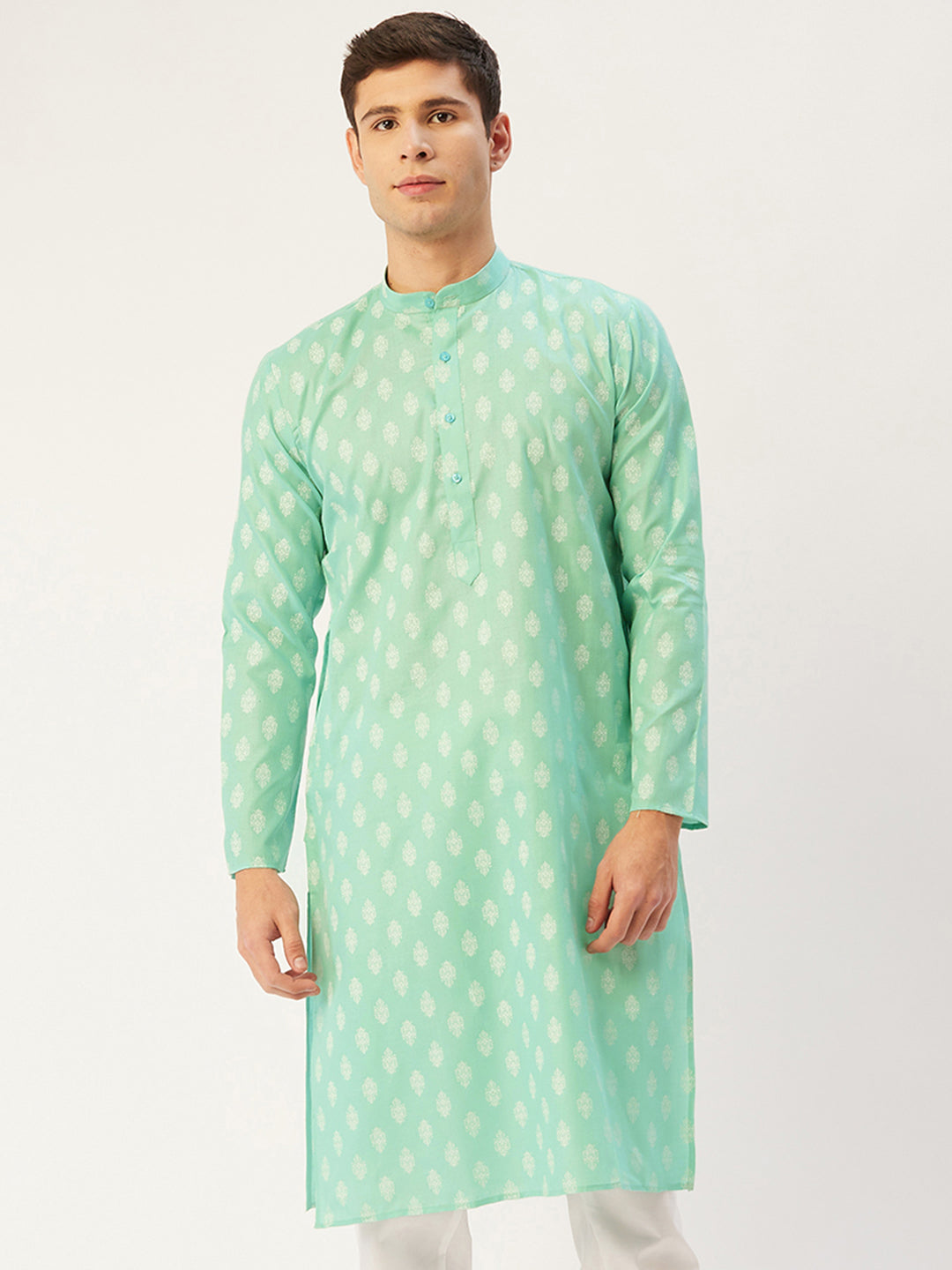Indian Party Light Grey Men Kurta Pajama with Digital Print MKPA01077