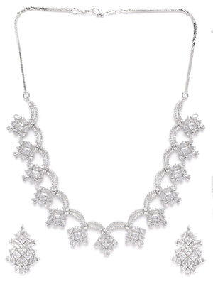 Priyaasi Women's Priyaasi American Diamond Silver Plated Ethnic Jewellery Set