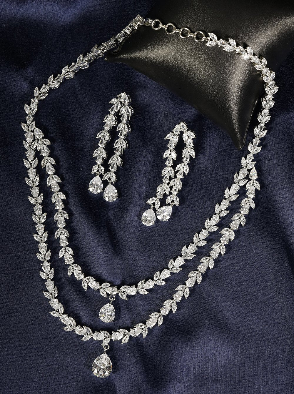 Priyaasi Women's Priyaasi American Diamond Silver Plated Ethnic Jewellery Set