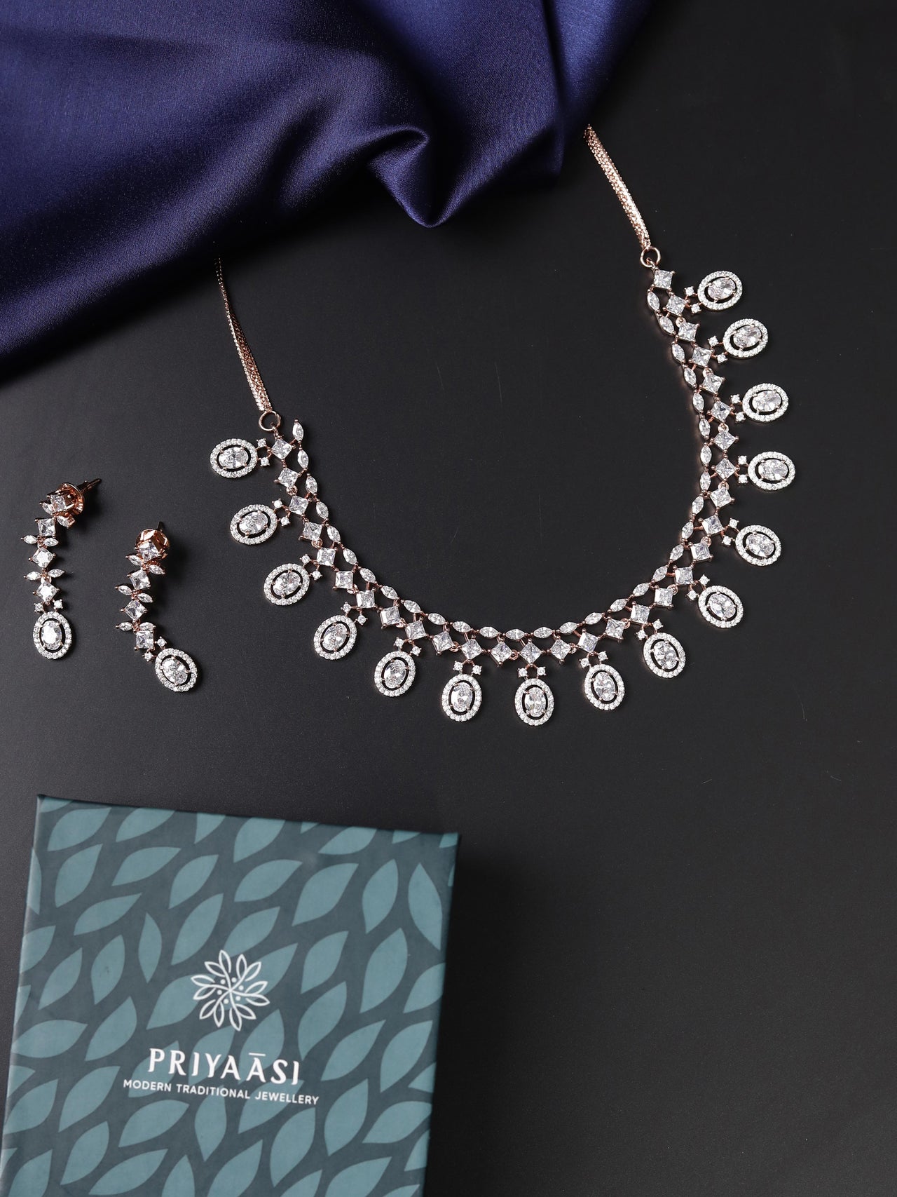 Buy Priyaasi Women American Diamond Rose Gold Plated Jewellery Set Online at Best Price Distacart