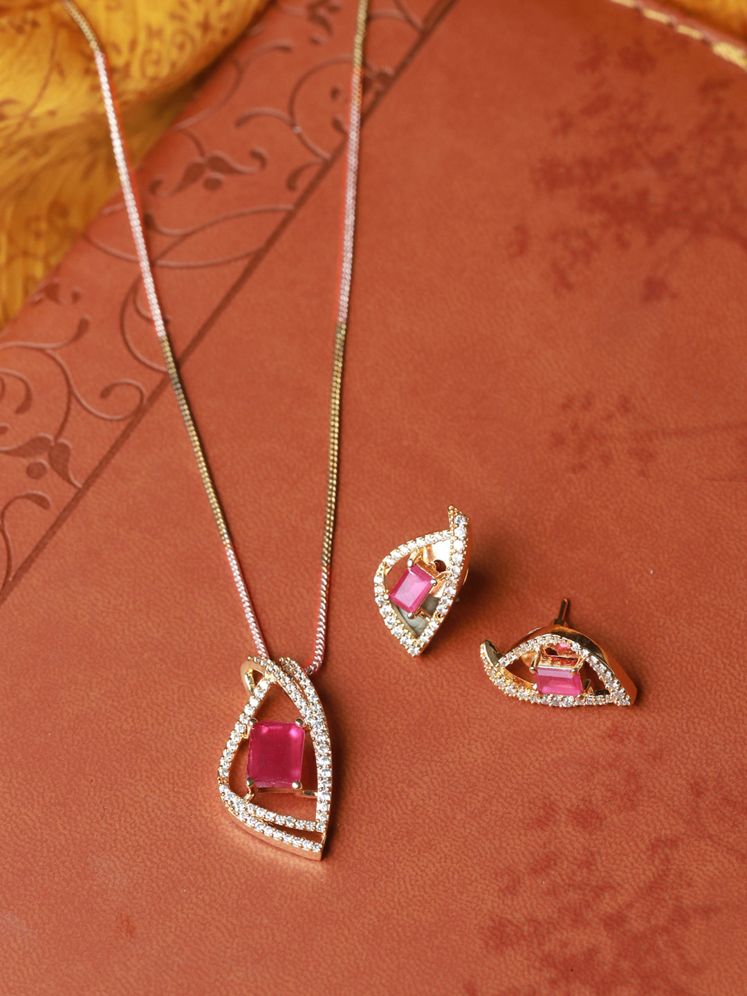 Pink American Diamond Necklace Set 