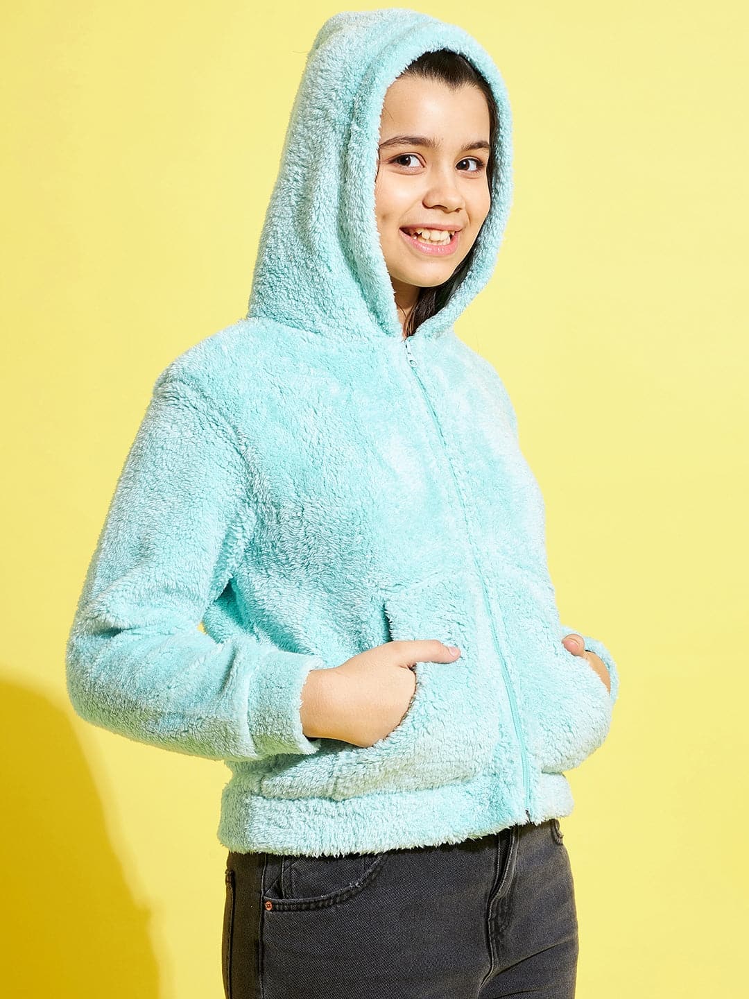 Light blue fluffy on sale hoodie