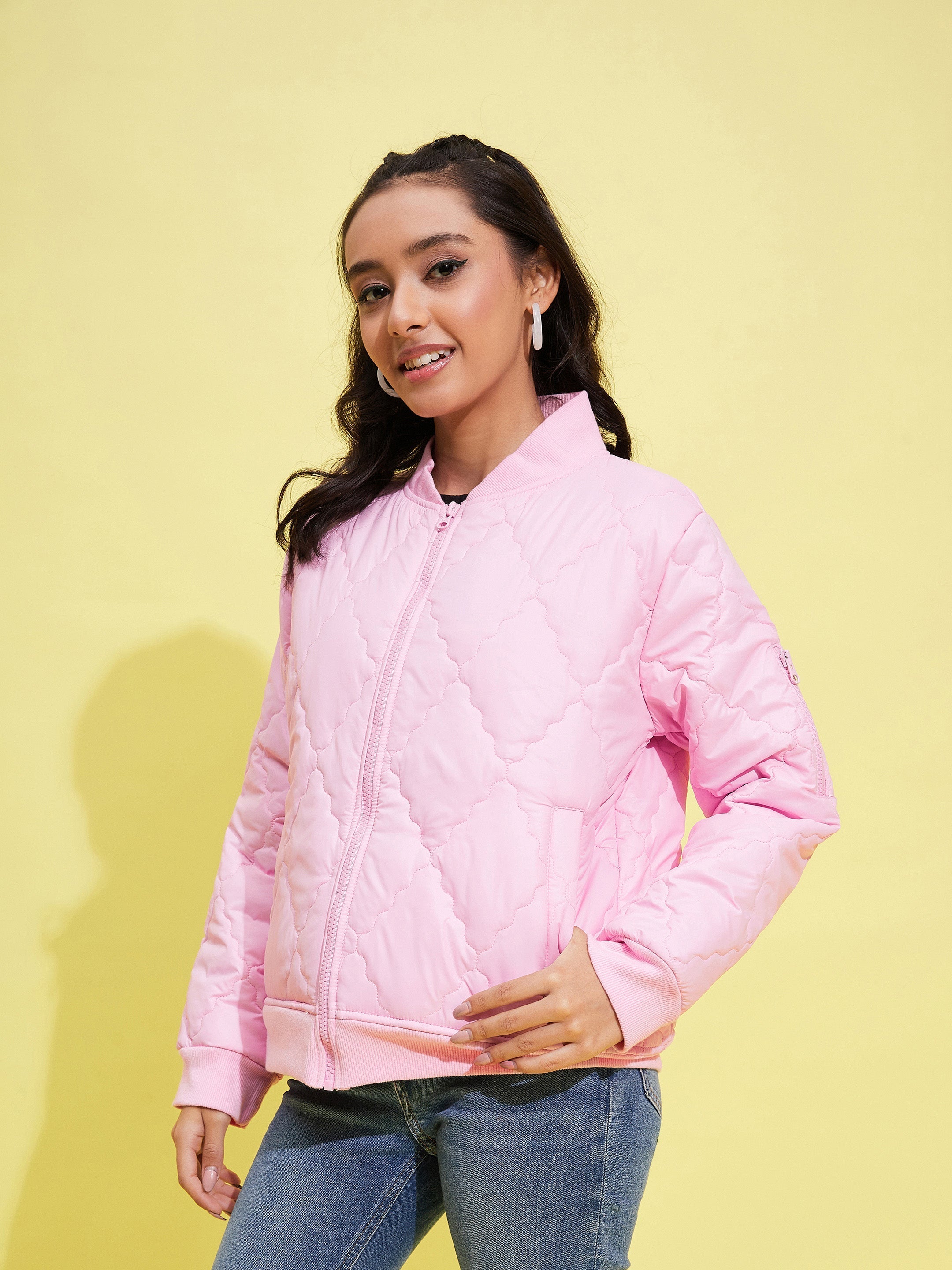 Pink quilted clearance bomber jacket