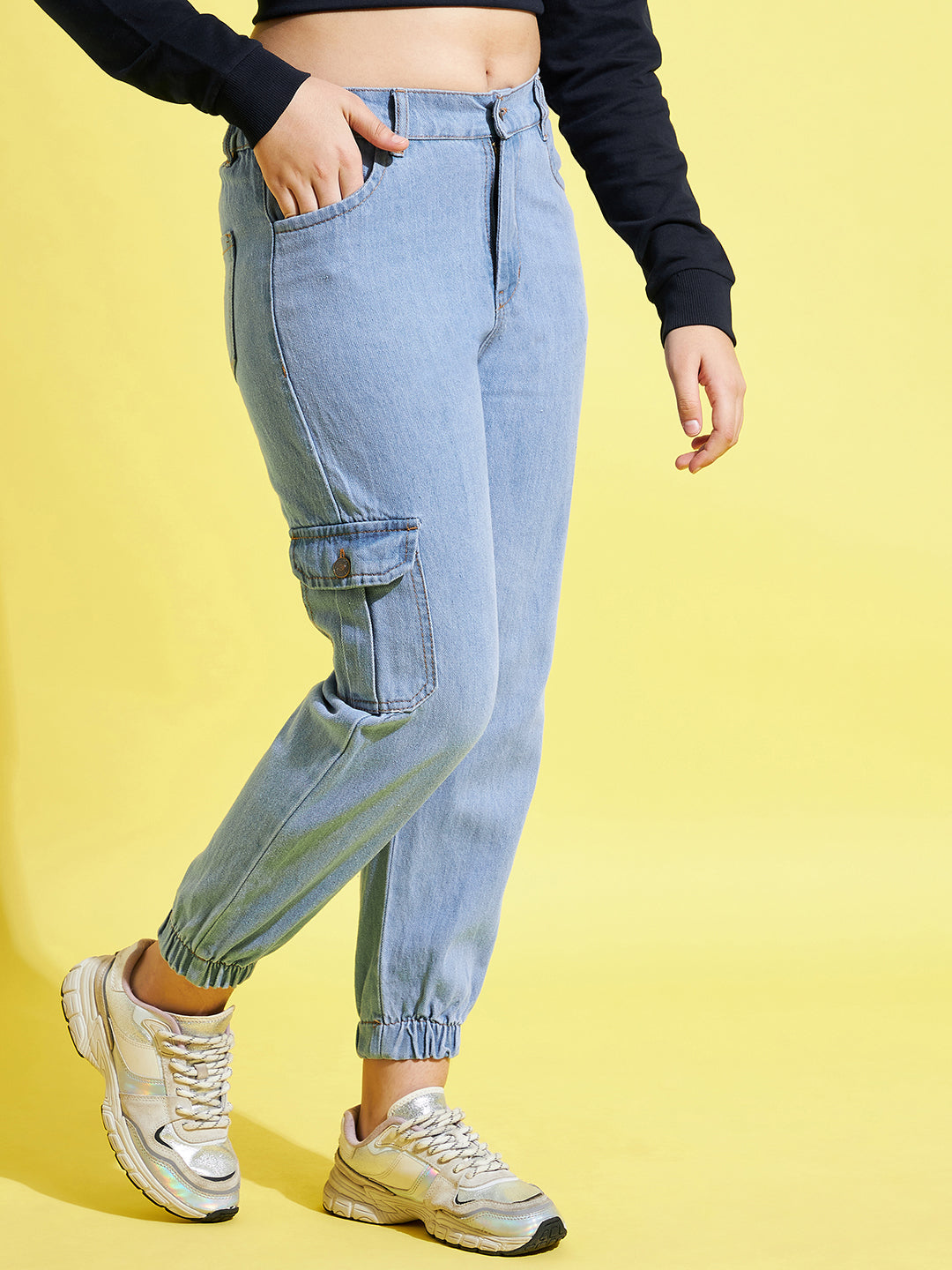 Buy Lyush Ice Blue Denim Jogger Jeans For Girls Online at Best