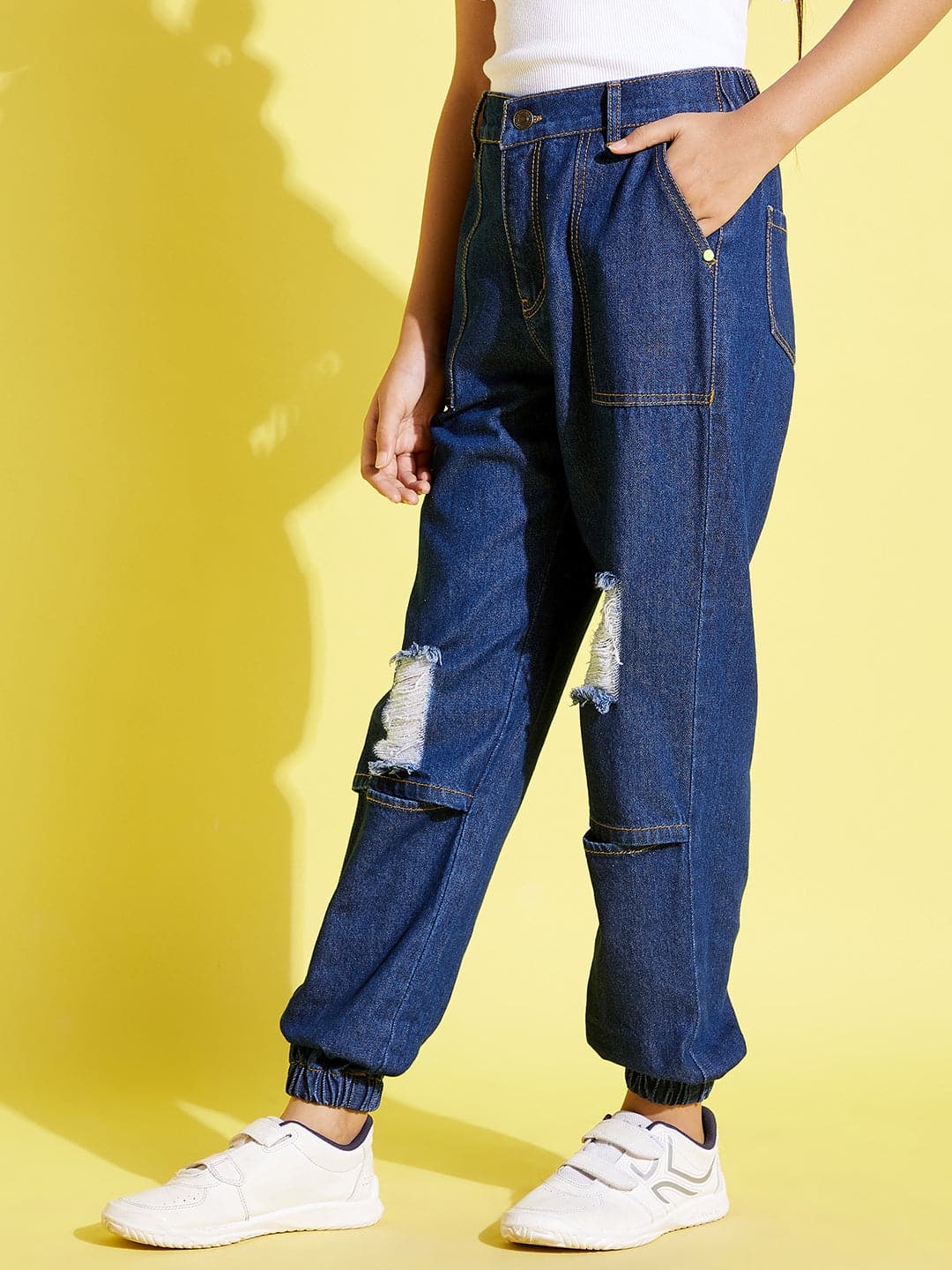 Buy Lyush Blue Knee Slit Denim Jogger Jeans For Girls Online at Best Price Distacart