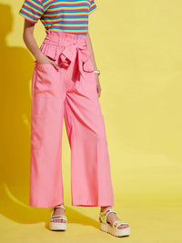 Thumbnail for Lyush Pink Paper Bag Multi Pocket Pants For Girls - Distacart