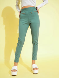 Thumbnail for Lyush Kids Girls Olive Metal Zipper Jeggings - Distacart