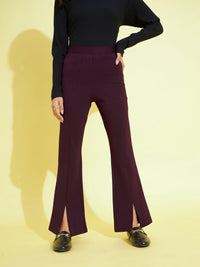 Thumbnail for Lyush Kids Girls Burgundy Front Slit Bell Bottom Pants - Distacart